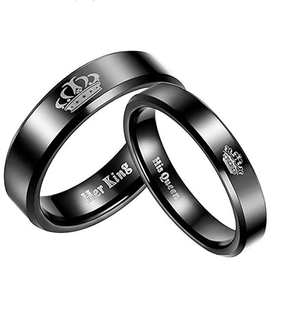 Blisfille Ring Damen Ehering Titan Damen Herren Schwarz Titanring Krone His Queen Und Her King Hoch Poliert Glänzend Schlicht
