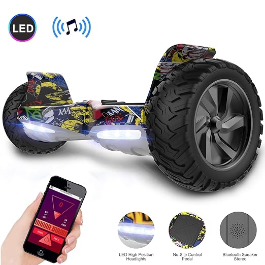GeekMe Hoverboard All Terrain Self Balancing Scooter mit leistungsstarker LED-Motorbeleuchtung Bluetooth-App für Erwachsene u