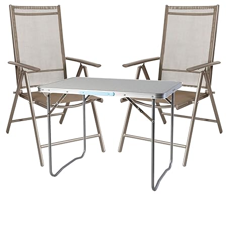 Mojawo 3tlg. Campingmöbel Set Alu Camping L80xB60xH68cm 1x Campingtisch mit Tragegriff + 2 Klappstühle Aluminium/Textilen Cha