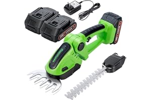 SCHTUMPA 24V 1260-RPM Cordless Grass Shears, 2-in-1 Mini Hedge Trimmer Cordless, Handheld Grass Trimmer Cordless, Electric Bush Trimmer Cordless, 2 Batteries and Charger Included