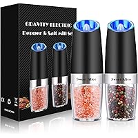 Gravity Electric Pepper and Salt Grinder Set, Adjustable Coarseness, Battery Powered with LED Light, One Hand Automatic…