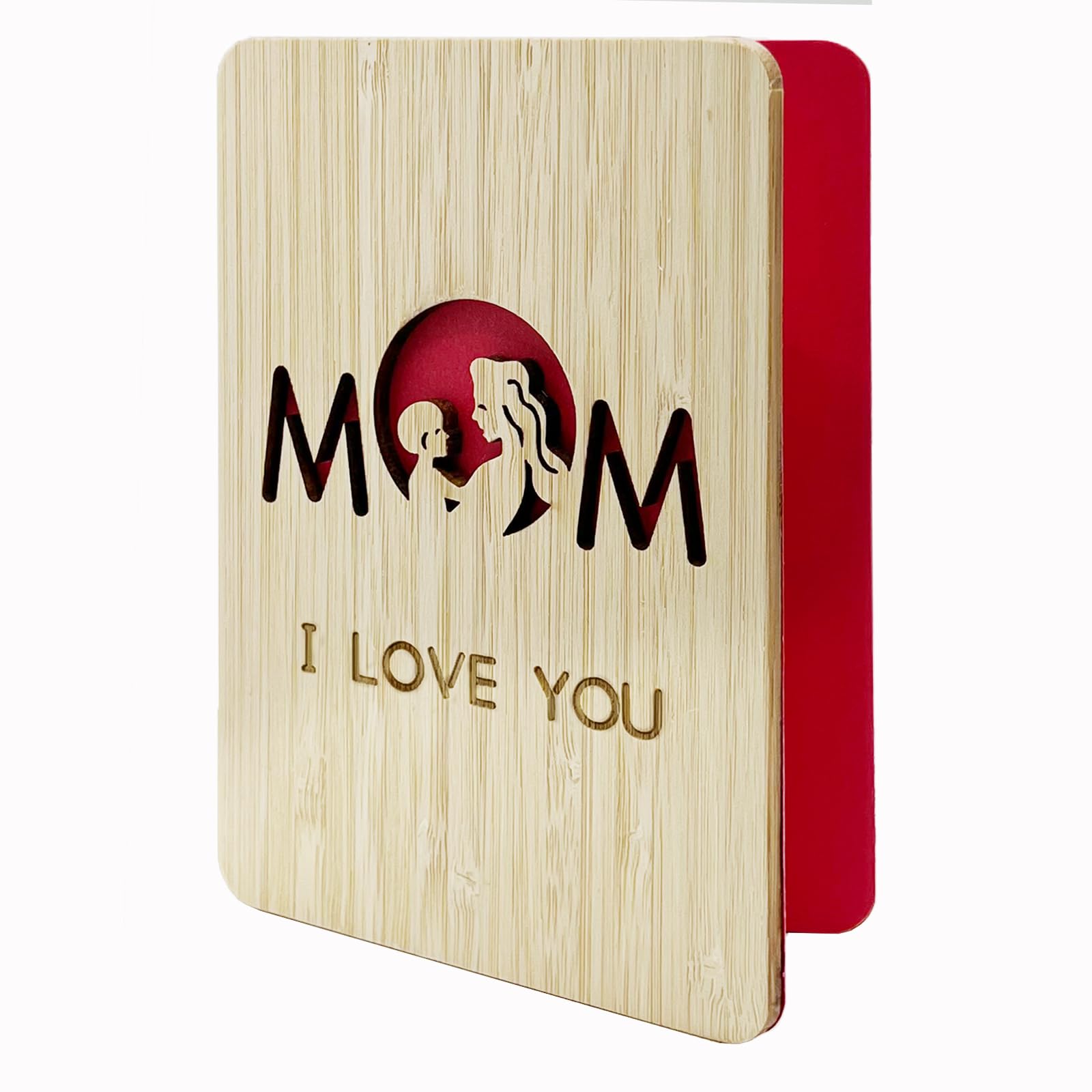 I Love You Mum Card,Handmade Bamboo Mothers Day Gifts for mum,Funny Mother's Day Cards from Daughter or Son,Wood Thank You Greeting Cards for Mummy,Happy Birthday Cards for wife or Her