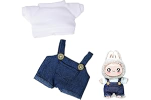 TOSYGNB Adorable 17cm LABU Denim Jumpsuit – Trendy Doll Clothes for Blythe, BJD, & Pullip – Kawaii Outfit for Collectors Unique Gift for Macarons Dolls Lovers(No Doll)