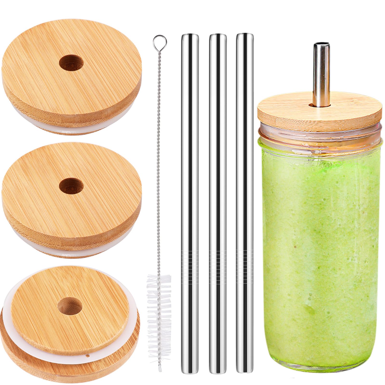 Photo 1 of ******MISSING PARTS***
3 Pack Wide Mouth Bamboo Drinking Lid with Straw Hole and Straw Compatible with Mason Jar, Wood Drinking Lids for 86mm Wide Mouth Jar