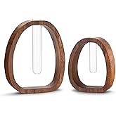 Houmury Set of 2 Glass Test Tube Vase Walnut Wood 7.5” & 5.8” Modern Farmhouse Propagation Stations for Home Decoration, Table Centerpieces