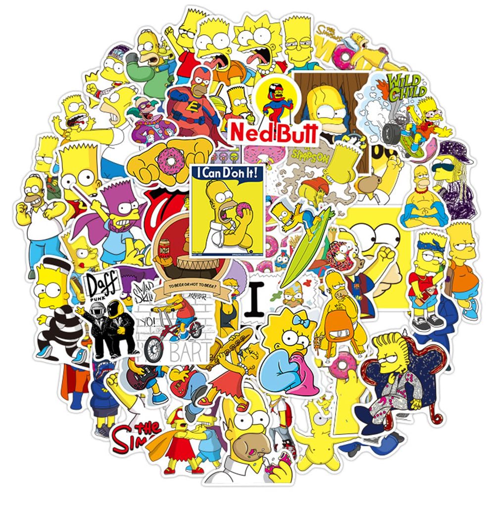 100 Pcs Simpson Stickers for Laptop, Cool Decals for Teens Kids Boys Skateboard Phone — image 1