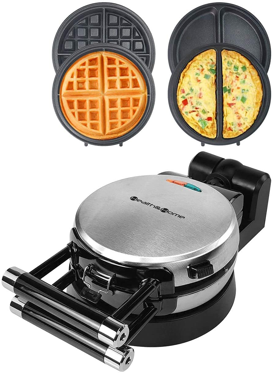 Photo 1 of Health and Home 360 Rotating Belgian Multifunction Nonstick Baking Waffle Maker with 2 sets of Interchangeable Belgian Waffle and Omelet Baking plates