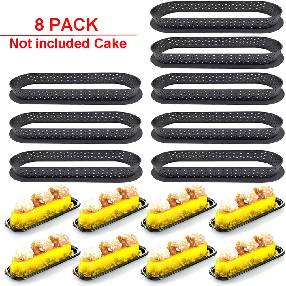Ternence Flynn 8PCS Reusable Cake Mold Perforated Cutter Oval-Shape Mousse Circle Ring Tart Decorating Suitable for Making Cakes, Bread, Biscuit, Cookies, Chocolate