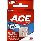 ACE 2 Inch Elastic Bandage with with Clips, Beige, Great for Wrist, Foot and More, 1 Count