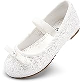 Stelle Girls Glitter Dress Shoes Flower Wedding Mary Jane Ballet Flats with Strap Toddler/Little/Big Kids