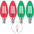 4 Pack Filament E12 Candelabra LED Christmas Light Bulbs - 4W 40 Watt Equivalent E12 Candelabra Base - Vintage LED Decor Red Light Bulbs Green Light Bulbs Party Christmas Lights