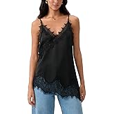 Qmlyev Satin Lace Cami Top for Women V Neck Spaghetti Strap Long Camisole Tops Asymmetrical Hem Flowy Layering Slip Dress