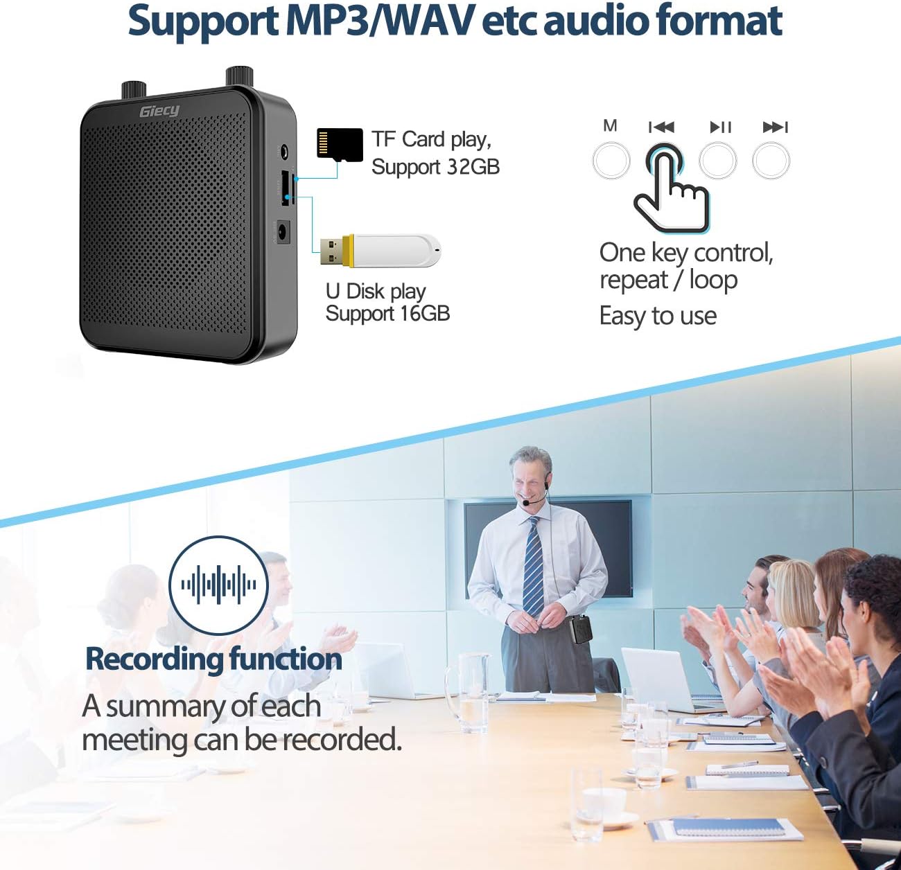 Giecy Voice Amplifier Portable Bluetooth 30W 2800mAh Rechargeable PA System Speaker for Multiple Locations Such as Classroom, Meetings and Outdoors: Musical Instruments