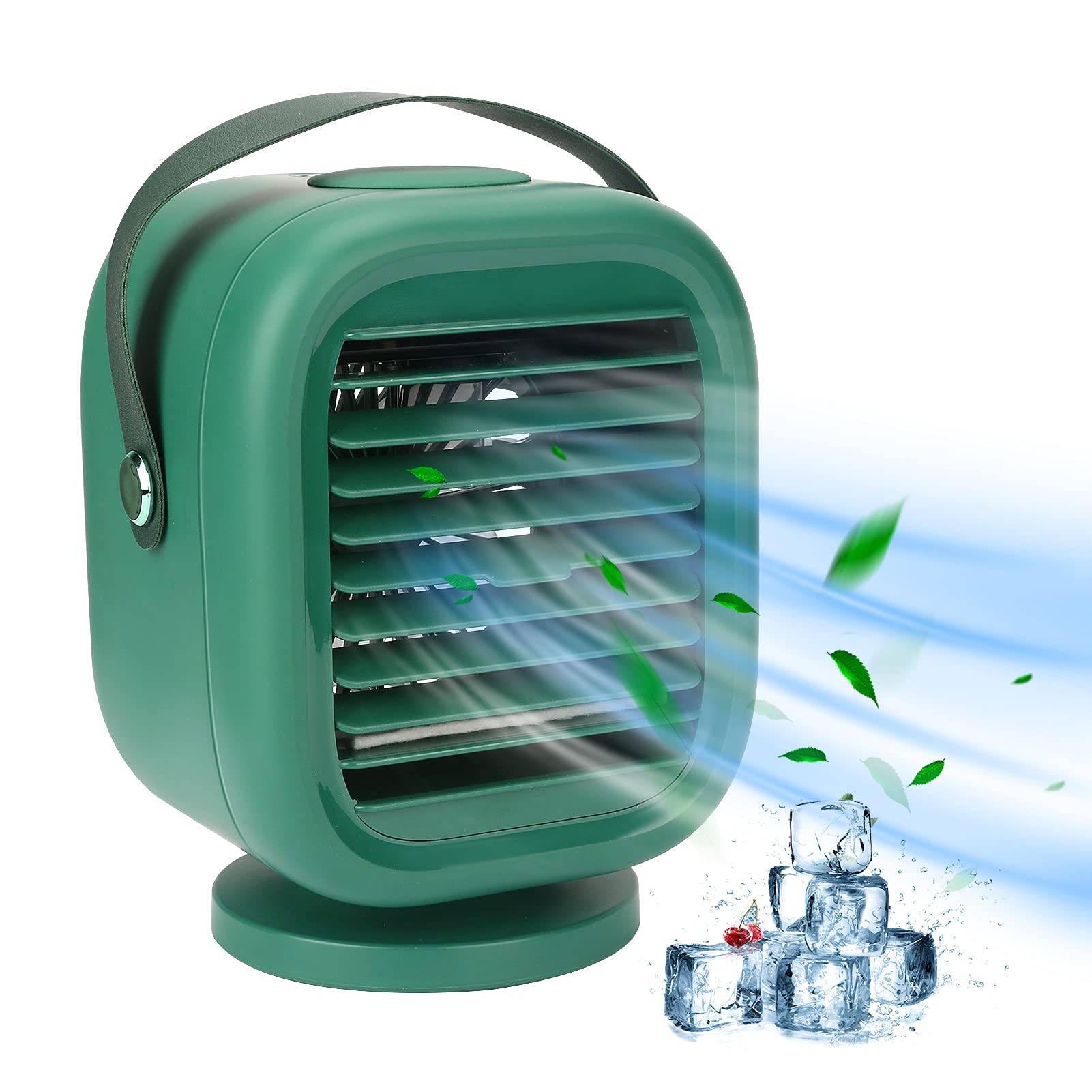 Brynnl Personal Air Cooler, Evaporative Coolers, Portable Air Conditioner Desktop Cooling Fan with Leather Handle, Night Light, 3 Speed Settings, Ideal for Home Office Travel Outdoors