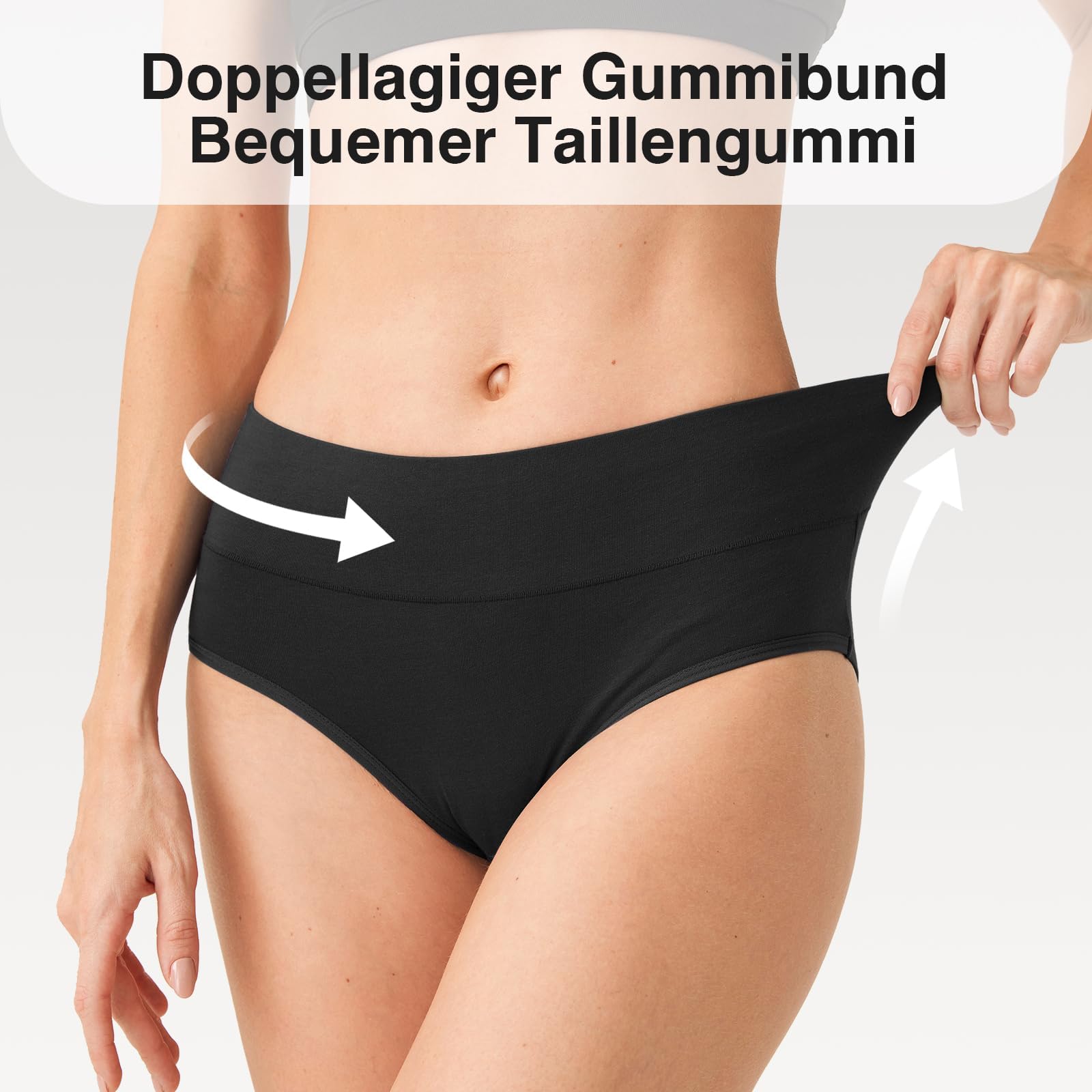 QINCAO Unterhosen Damen, 6er Pack Hohe Taille Slips Baumwolle Unterwäsche, Stretch Atmungsaktiv Panties Weich 4