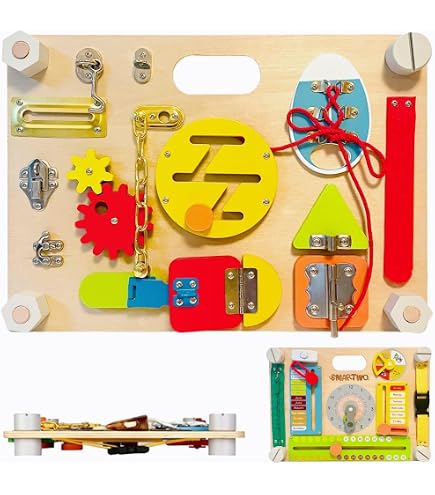 HILABEE Tableau d'Activités avec Interrupteur Lumineux Jouet Montessori Compétences Motrices de Base pour Enfants Tout-Petits B