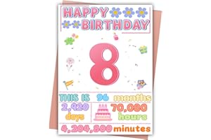8th Birthday Card, Happy Birthday Decorations for Girl, 8 Year Old Ideal Bday Gift for Daughter, Amazing Gift for Granddaught