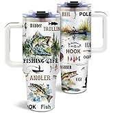DUUV Fishing Gifts for Men, Fish Tumbler for Fisherman, Birthday Gifts for Men Dad Boys Who Love Fishing, Fisherman Gift for Christmas Thanksgiving, 40 Oz Tumbler with Handle, 1PCS