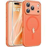 FNTCASE for iPhone 17 Pro Max Case: [Compatible with Magsafe] Translucent Matte Cases with [Full Camera Protection] [Screen Protector] Military Grade Shockproof Protective Phone Cover - Orange