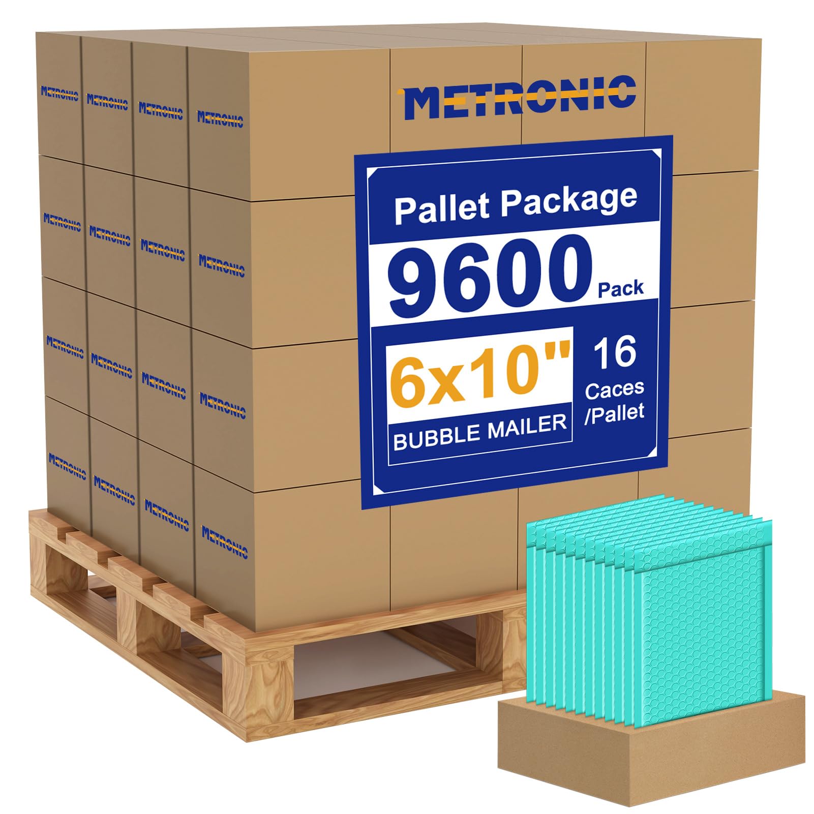 Metronic 9600 Pack Bubble Mailer 6x10 Inch Teal,Usable Size 6x9" Waterproof Padded Envelopes,Self-Seal Bubble Mailers Cushioning for Small Business Shipping, Mailing, Packaging 9600PC/Pallet Bulk Image
