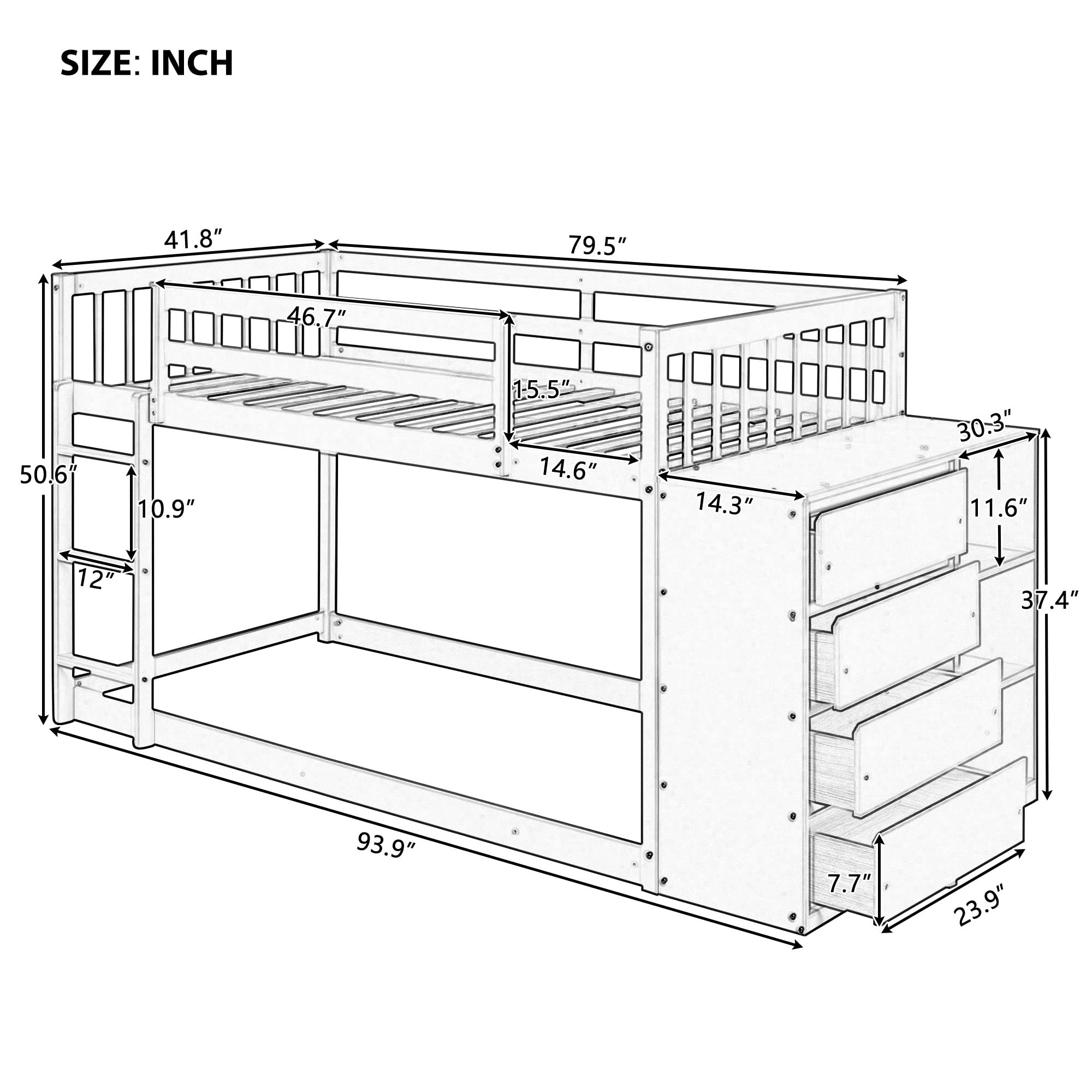Mua BIADNBZ Twin Over Twin Floor Bunk Bed with Guard Rails and Movable ...
