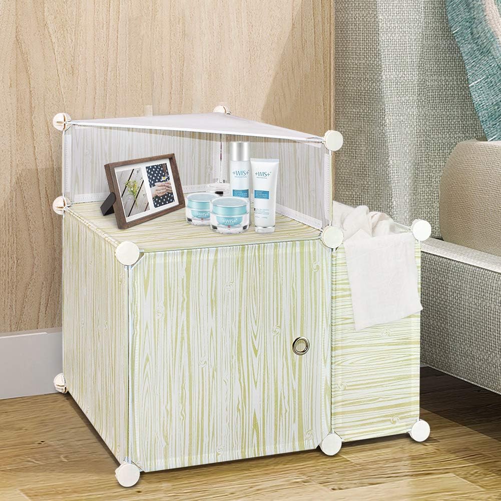 Dorm Room Portable Bedside Table Plastic Modular Nightstand Office Simple Installation Side Tables With Door For Bedrooms Diy End Table 3 Layer Wood Grain Home Kitchen Bedroom Furniture