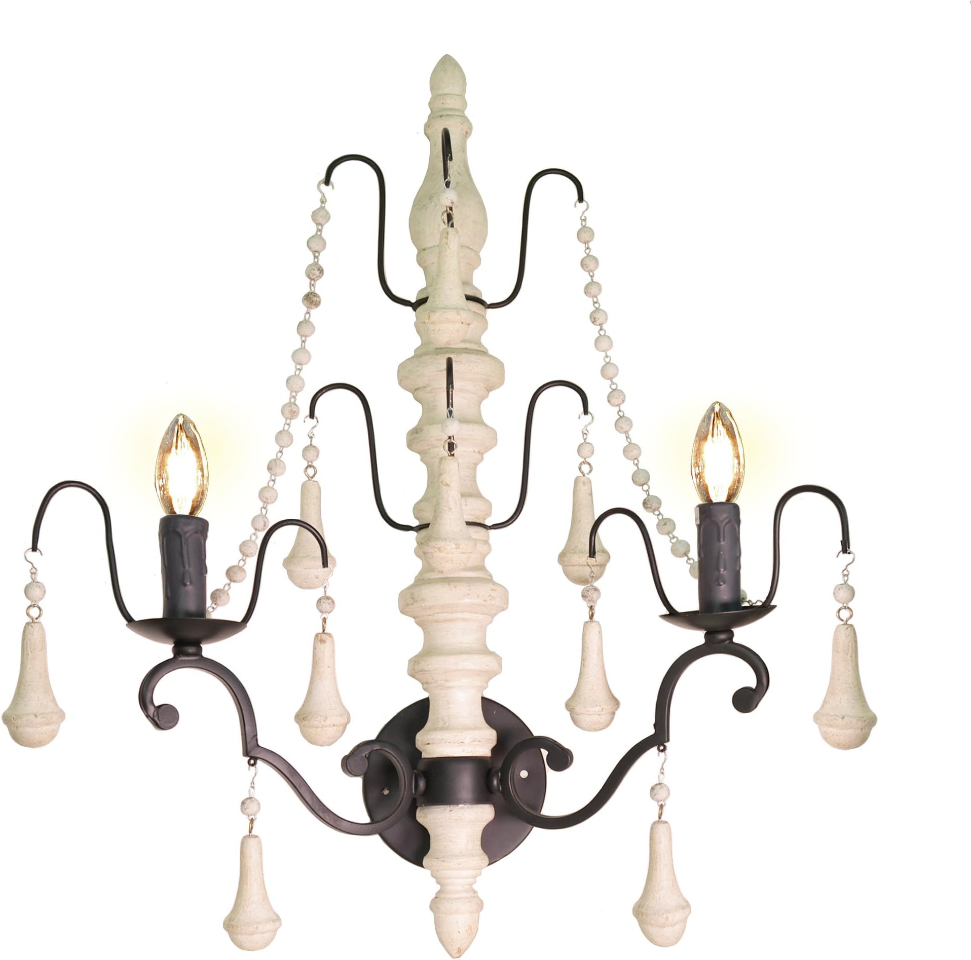 French Country Style Wooden Wall Sconce 2 Lights
