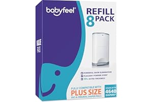 Babyfeel Refills for DEKOR PLUS Diaper Pails, 8 Pack, Exclusive 30% Extra Thickness, Fresh Powder Scent, Holds up to 4640 Diapers