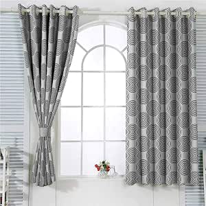 Geometric Circle Grommet Curtains 63 Inches Long Grey White Room