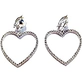 Clip-on Earrings Heart Crystal Earrings Gold or Silver Tone 2 inch
