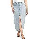 Silver Jeans Co. Womens Plus Size Front-Slit Midi Jean Skirt