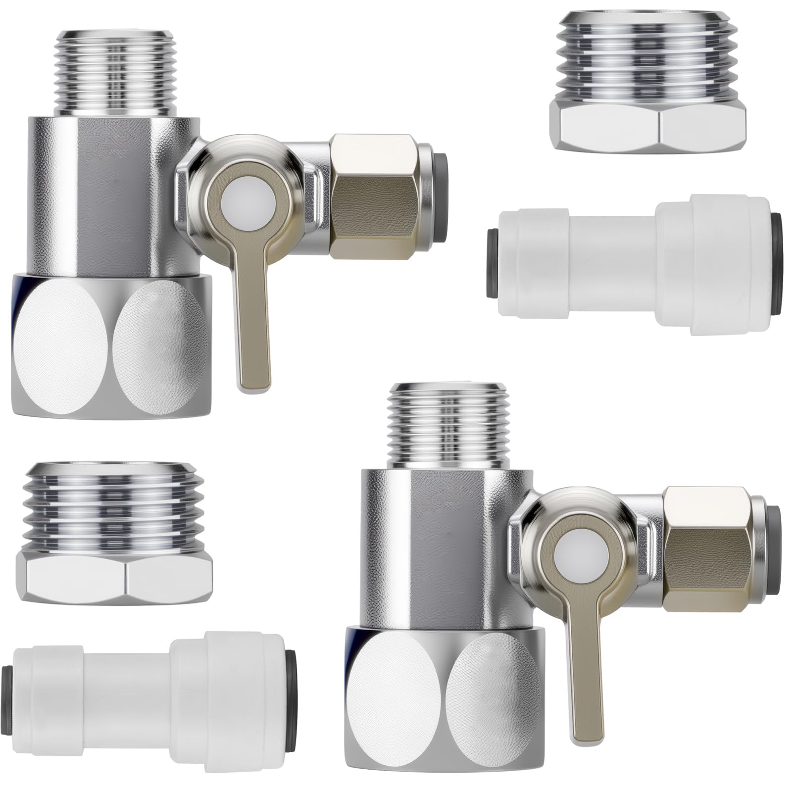 Photo 1 of 2PACK Universal Feed Water Adapter Kit, G1/2 Female × 3/8? Compression Male × 1/4? Push-in Quick Connect, with 3/8? F × G1/2? M & 1/4??3/8? Adapter, for RO System, Refrigerator, Ice Maker (2)