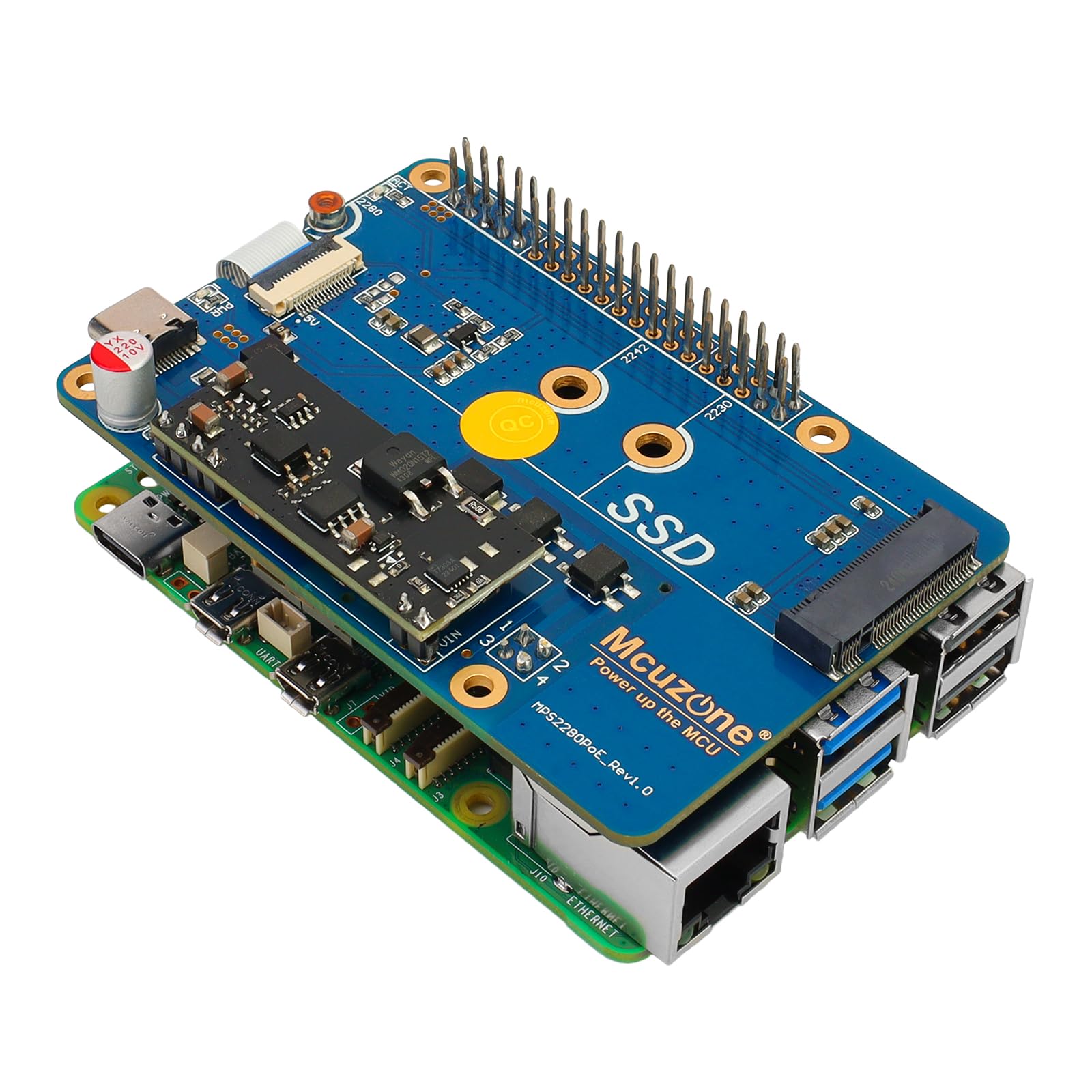 Photo 1 of MPS2280-POE for Raspberry Pi 5 NVME HAT PoE-Powered Adapter SSD PCIE to NVME 2230/2242/2280 SSD with NVME Case Aluminum PCle Interface, Shielded Wire