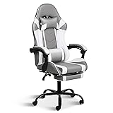 YSSOA White Gaming Chair with Footrest, Big and