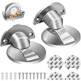 KOLAKO Magnetic Door Stop, 2 Pack Stainless Steel Floor Stopper Adhesive Brushed Nickel Invisible Heavy Duty Silver Holder Catch, No Drill Doorstop