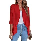 Zeagoo Women's Open Front Cardigan 3/4 Sleeve Draped Ruffles Soft Knit Sweaters S-3XL