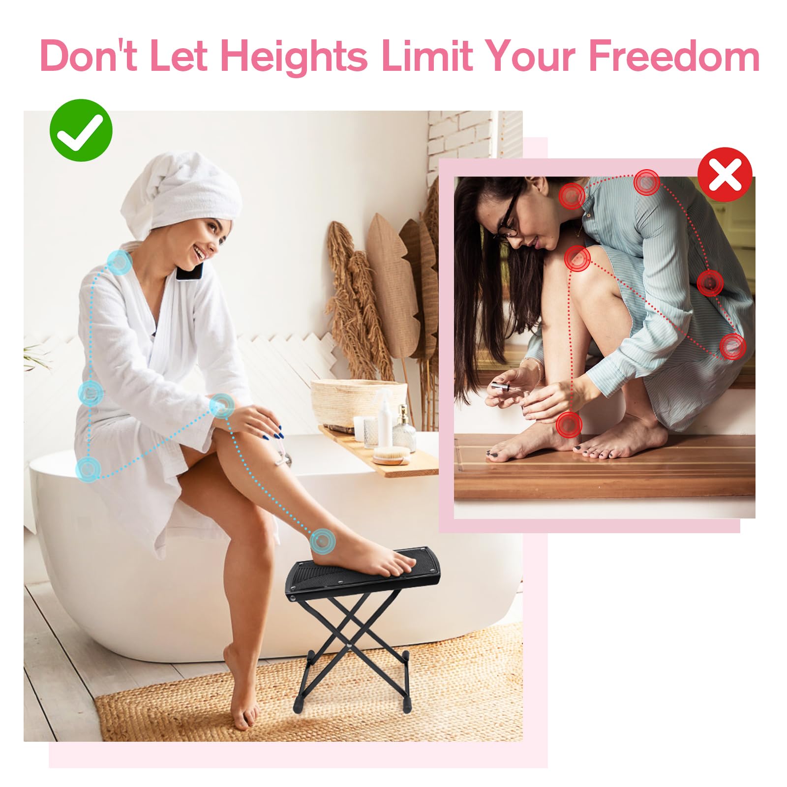 Subay Pedicure Foot Rest, 6 Heights Adjustable Foot Stand for Pedicure, Foldable Non-Slip Pedicure Stand for Easy At Home Pedicures, No More Bending or Stretching Pedicure Stool Tool for Home Foot Spa - Image 4