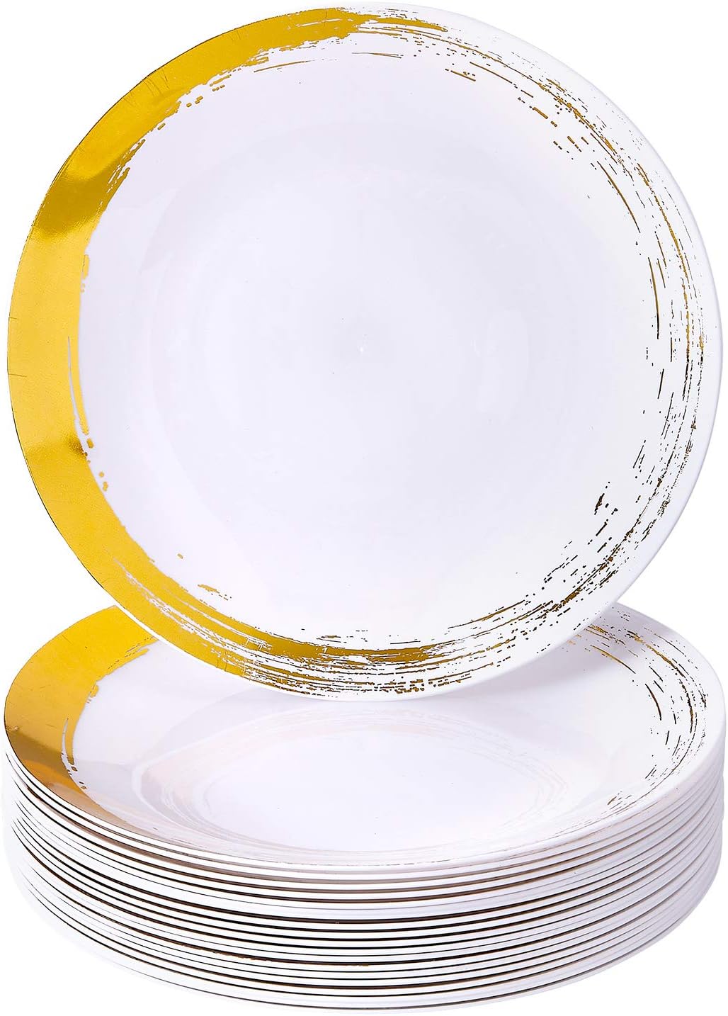 DISPOSABLE SIDE PLATES | 20 pc | Heavy Duty Plastic Dishes | Elegant Fine China Look | Brushed – Gold 19 cm