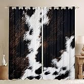 Brown Cowhide Window Curtains Western Black White Cow Print Curtains For Bedroom Living Room Bull Cattle Animal Fur Curtain Drapes Rustic Farmhouse Cowboy Window Treatments 2 Panels 42"Wx84"L