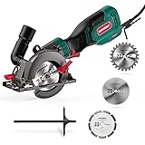 Electric Circular Saw, HYCHIKA 6.2A Mini Circular Saw with 3 Blades(4-1/2”), Compact Hand Saw Max Cutting Depth 1-7/8'' (90°)