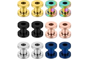 Lcolyoli Screw Fit Ear Gauges Kit Surgical Steel Tunnel Expander Earrings Earlobe Plugs Body Piercing Jewelry Set for Women Men 14G-00G 12 Pieces