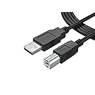 PWR+ 6 Ft Long USB-Printer-Cable 2.0 for HP OfficeJet LaserJet Envy; Canon Pixma; Epson Workforce Stylus Expression Home; Brother; Silhouette Cameo; Dell Scanner Fax High Speed Cord 2.0 (1.8 Meters)