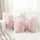 Yousoontic 2 Pcs Bow Pillows 15.7 * 12.6 in Coquette Throw Pillow Cute Bow Shaped Cushion Plush Lumbar Decorative for Girls Room Bed Sofa Couch Car(Velvet,Pink)