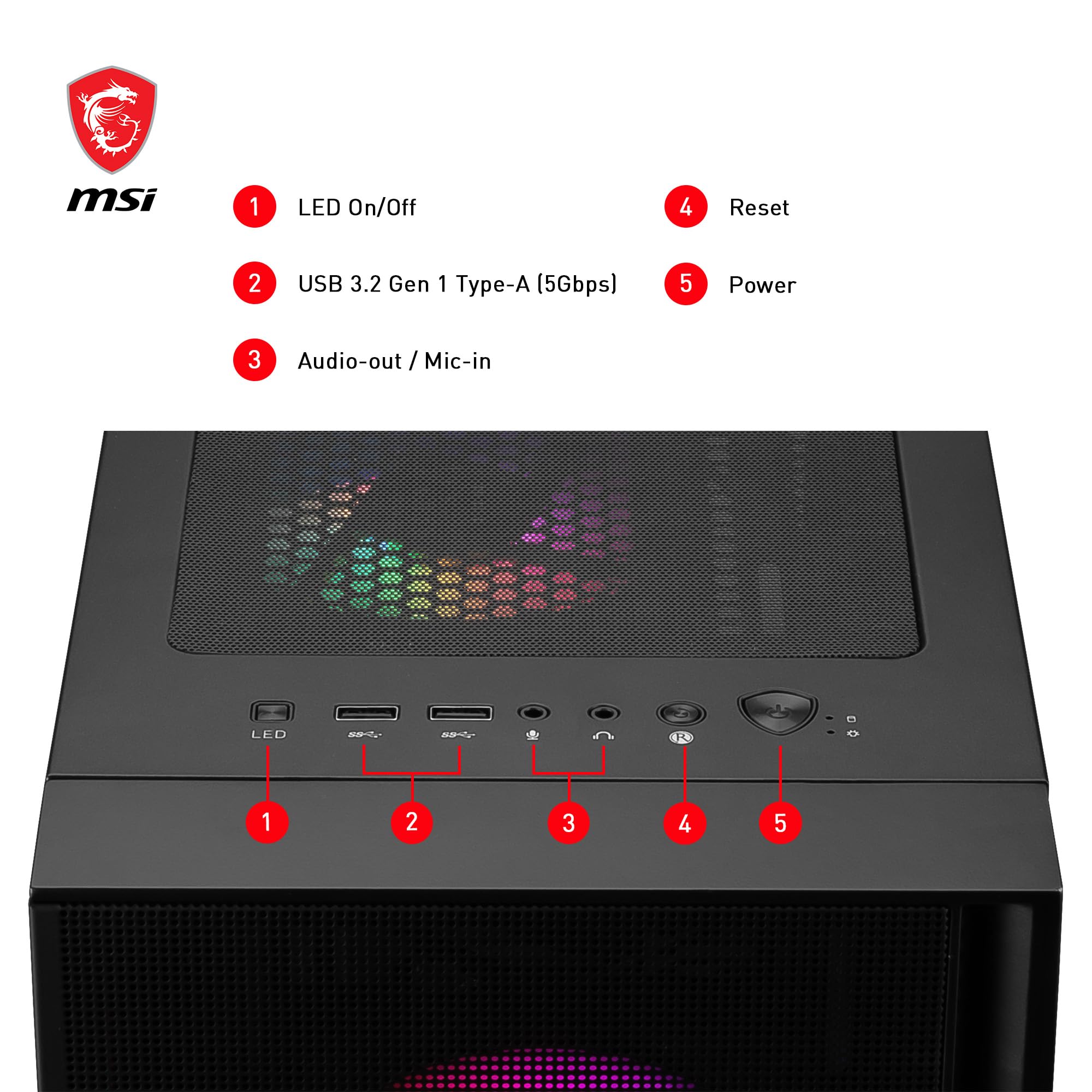 Msi Mag Forge 120A Airflow Mid-Tower Pc Case - Atx Capacity, Up To 330Mm Rtx 40 Gpu Support, 6 X 120Mm Argb Fans, Magnetic Dust Filters, Tempered Glass, 1-6 Argb Control Board, Usb 3.2 Gen 1 Type-A - View 6