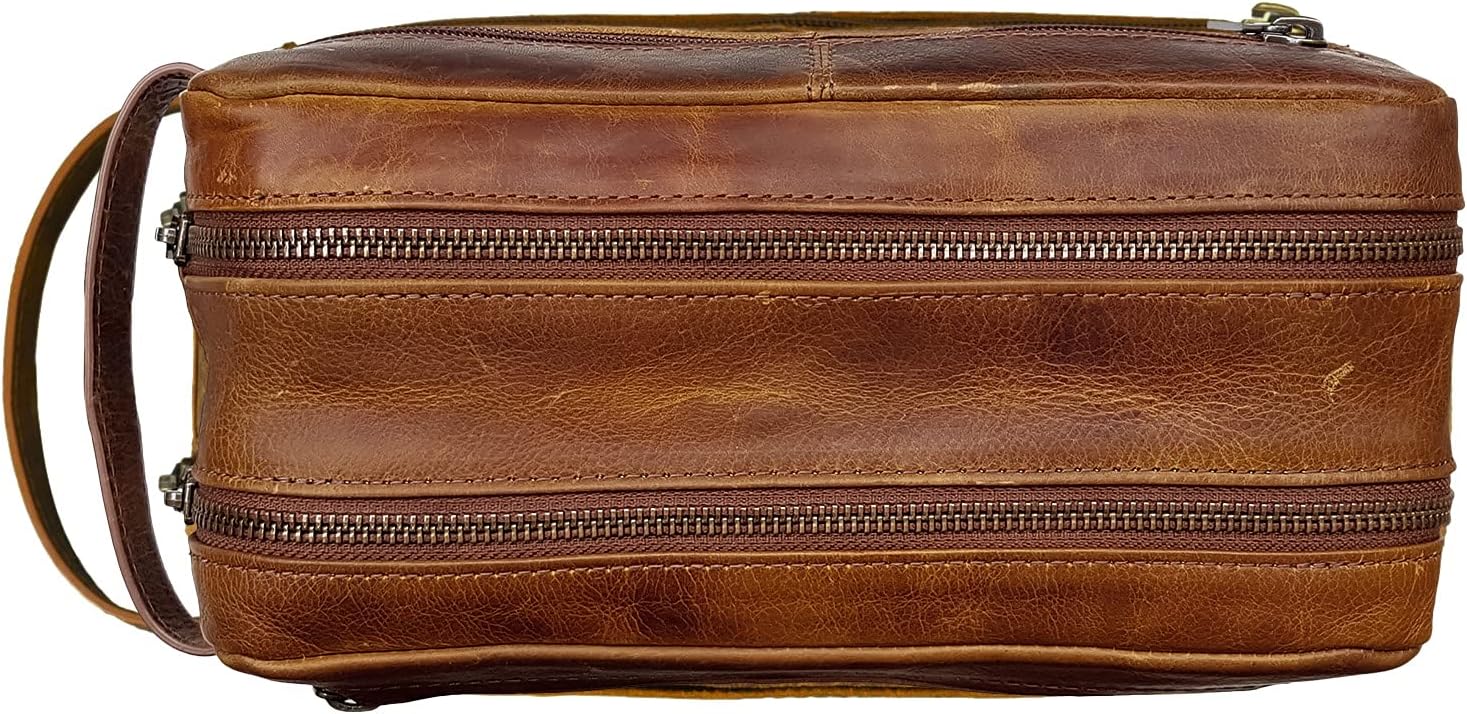 STILORD Large Toiletry Bag Washbag Travelling with Wrist Strap and Zipper Made of Genuine Vintage Leather Brown - Image 4