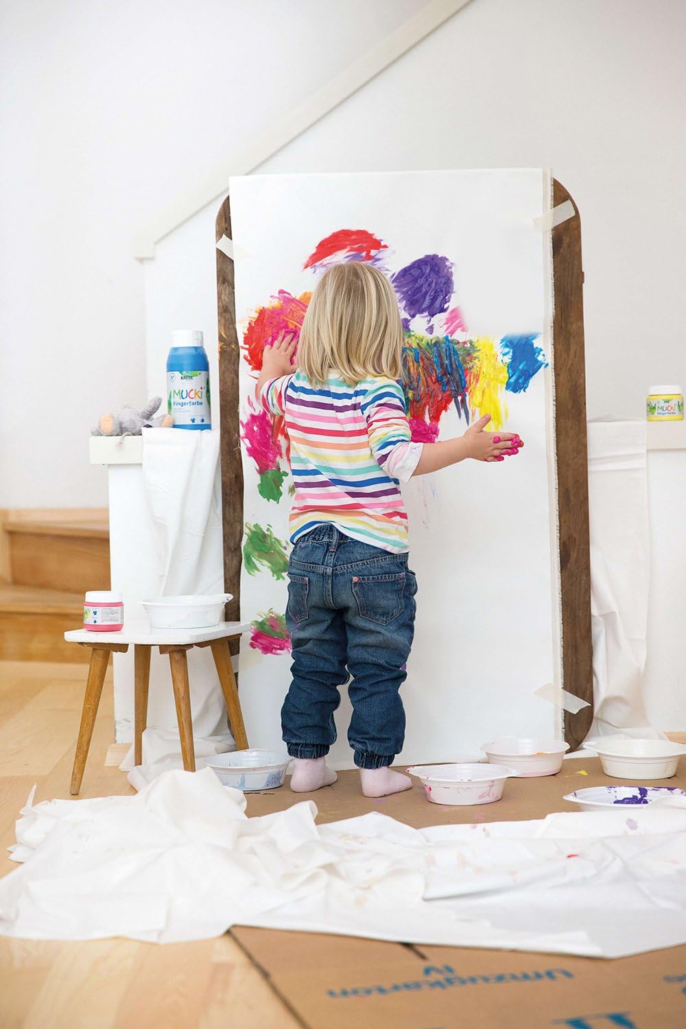 Kreul Mucki 23201 Bright Finger Paint, 750 ml in White, Water-Based, Paraben Gluten Lactose and Vegan, Washable - Image 5