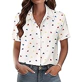 Zeagoo Womens Button Down Blouse Rolled Cuffed Short Sleeve Shirts Casual Work Blouse Summer Hawaiian Outfits