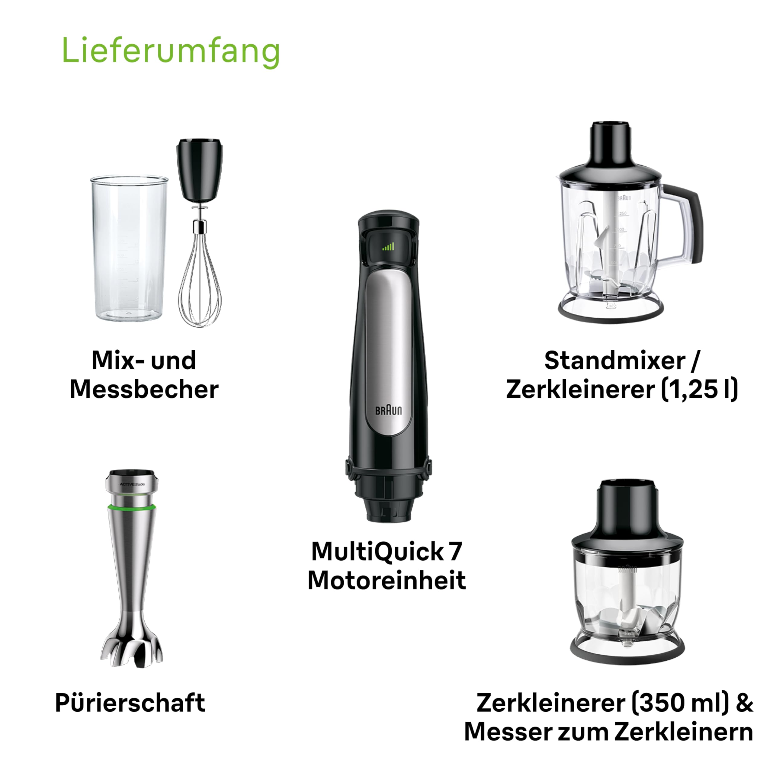 Braun MultiQuick 7 - Stabmixer mit SplashControl-Technologie, ActiveBlade System, Präzise Geschwindigkeitsregelung, 1,25L Standmixer, Zerkleinerer, Schneebesen, 600 ml Becher, 1000W, Schwarz (MQ7045X) 8