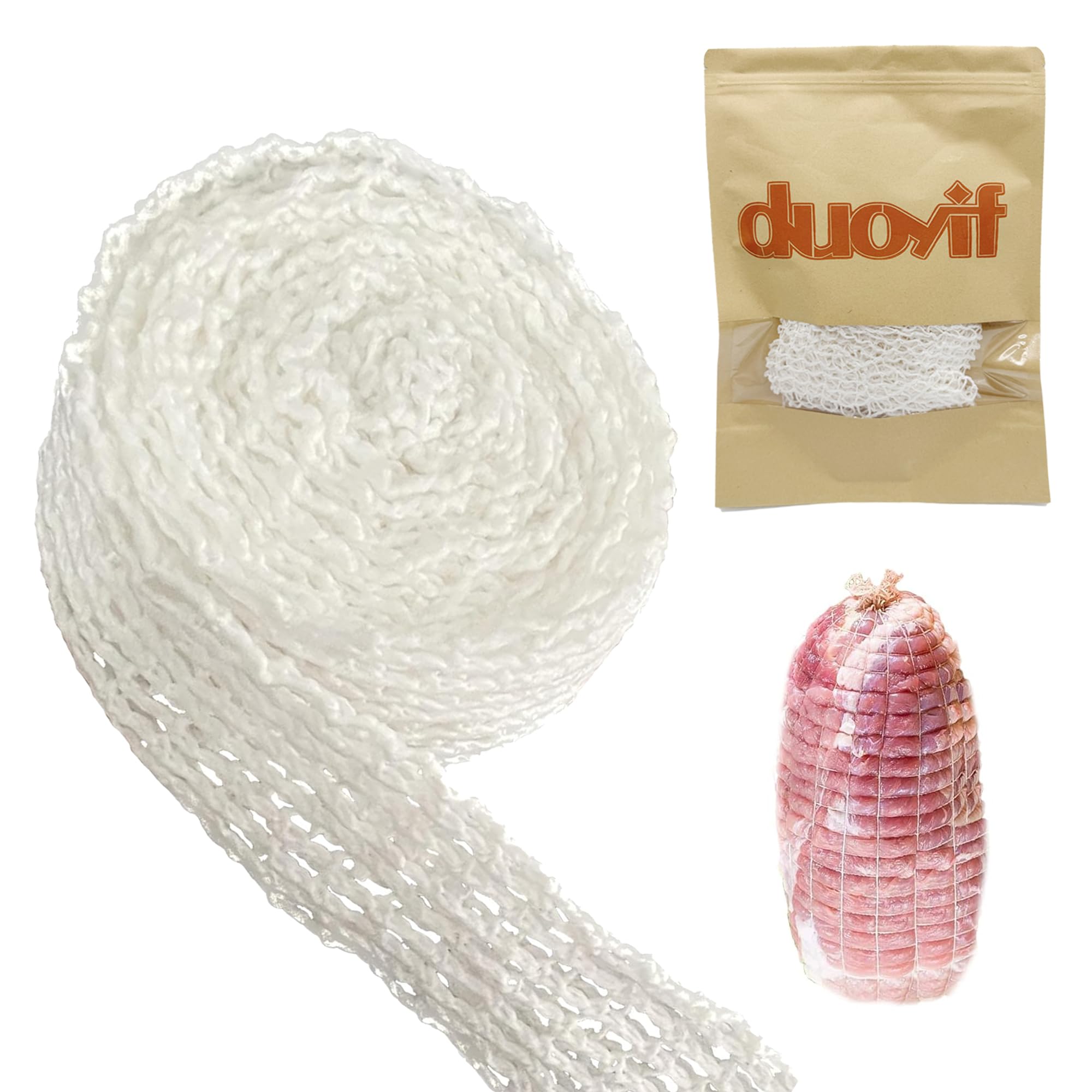 duoyif Meat Net for Rolled Roast Net, Roasting Net, Rolled Roast Net, Smoking Net, Ham Net, Cotton Net for Storing, Roasting, Cooking Meat, Roasting Net, Calibre 16 Elastic, 10 m (10 m),White
