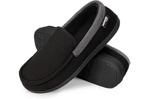 HomeTop Men's Comfort Memory Foam Moccasin Slippers Breathable Cotton Knit Terry Cloth House Shoes